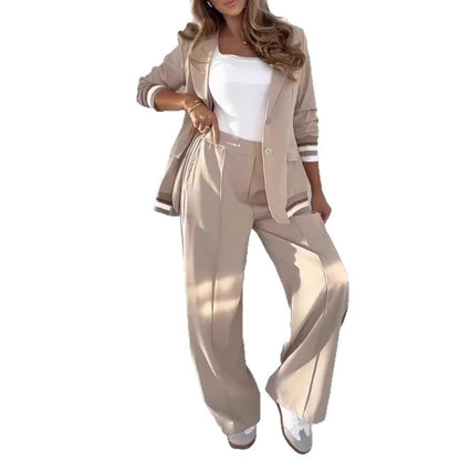 2 Piece Women’s Suit Set – Blazer & Wide Leg Pants | Elegant Office Outfit, High Waist Trousers, Long Sleeve Jacket