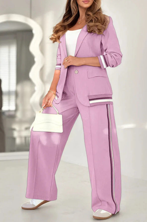 2 Piece Women’s Suit Set – Blazer & Wide Leg Pants | Elegant Office Outfit, High Waist Trousers, Long Sleeve Jacket