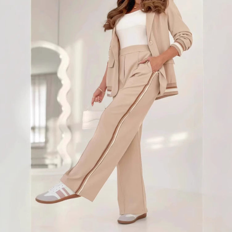 2 Piece Women’s Suit Set – Blazer & Wide Leg Pants | Elegant Office Outfit, High Waist Trousers, Long Sleeve Jacket
